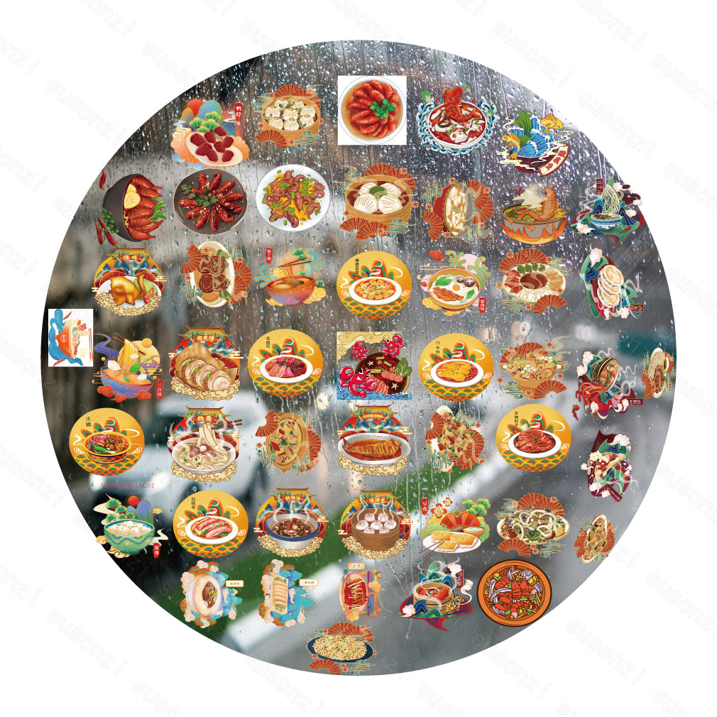 国潮美食插画UV转印贴动漫手账电动牙刷防水笔记本风扇手机壳贴纸