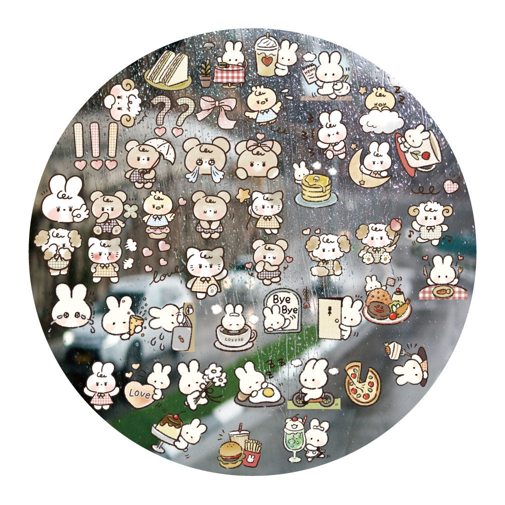 日系咖啡店兔兔UV转印贴动漫电动牙刷防水晶标签手机壳头装饰贴纸