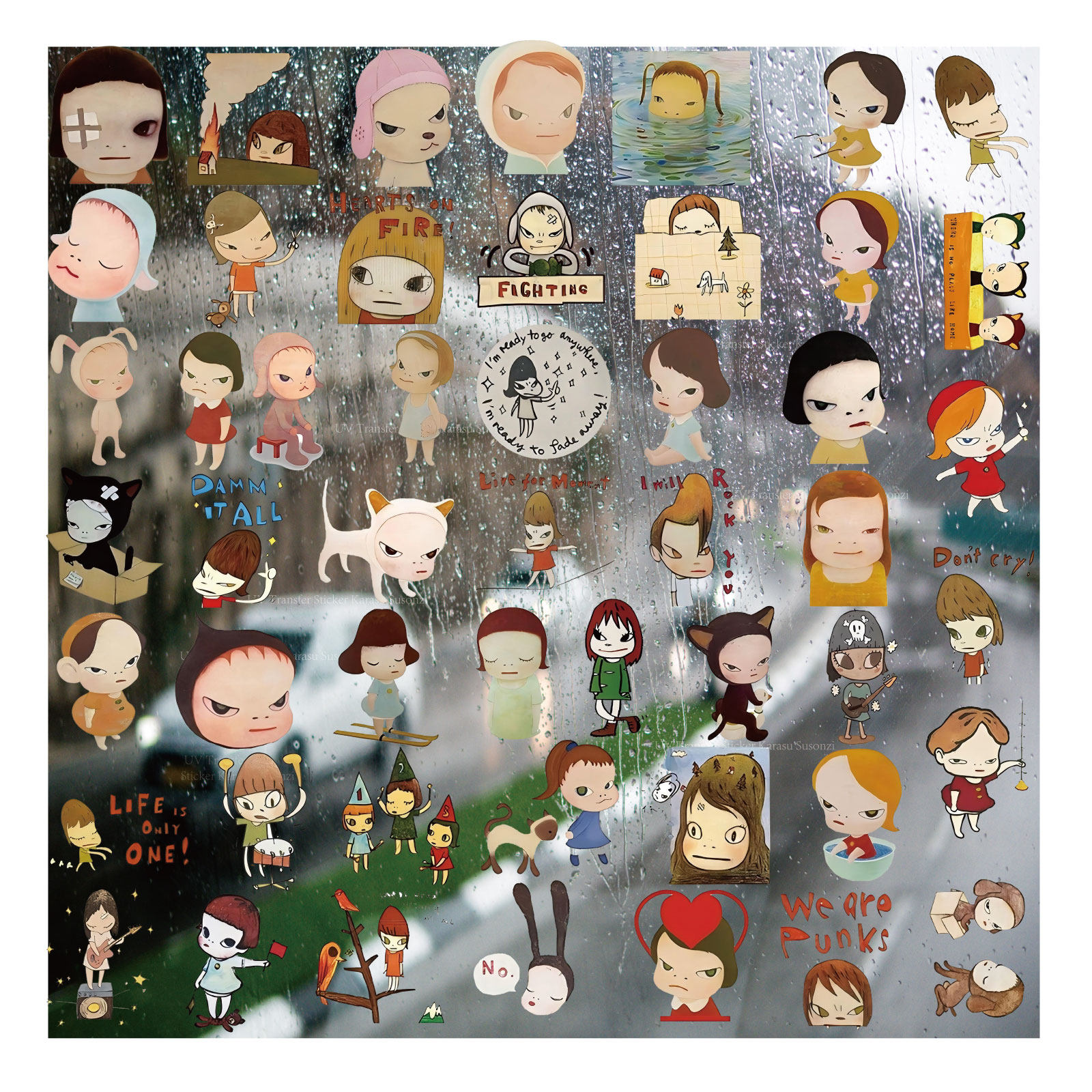 奈良美智日本UV转印贴卡通防水套图水晶标签手机壳头盔装饰贴纸