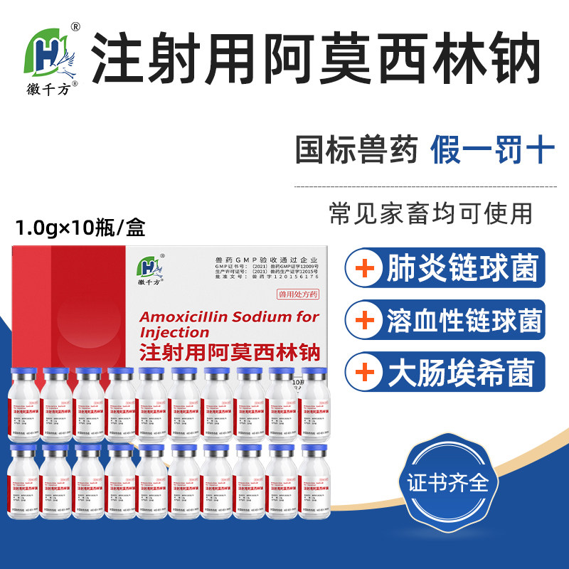 千方动保兽用注射用阿莫西林钠针剂鸡药鸭鹅猪牛羊马肺炎正品兽药