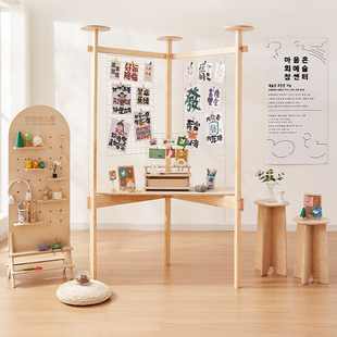 幼儿园作品展示屏风手工作品架落地展示台收纳展示架实木折叠屏风