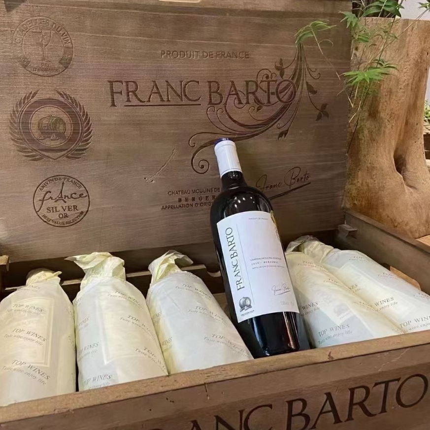 法国原装进口红酒弗朗巴顿城堡干红葡萄酒AOP木箱整箱6支干红葡萄