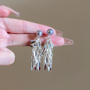 波光光粼粼麦穗流苏耳饰无耳洞耳夹女蚊香盘设计感冷淡风小众耳环