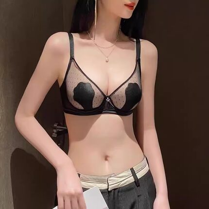 超薄网纱透气文胸褶皱凉感兔耳朵内衣女2026新款夏季性感小胸聚拢