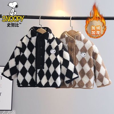 Snoopy史努比菱形格机车棉服外套