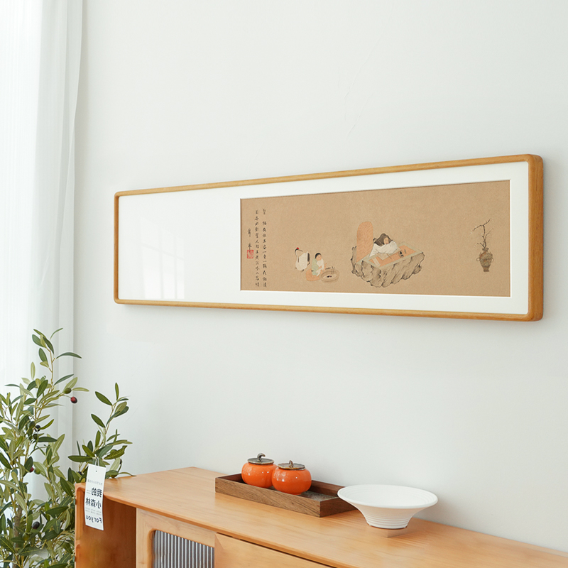 书房字画趣味新中式装饰画 西湖吟趣图 横版日式床头沙发背景墙画