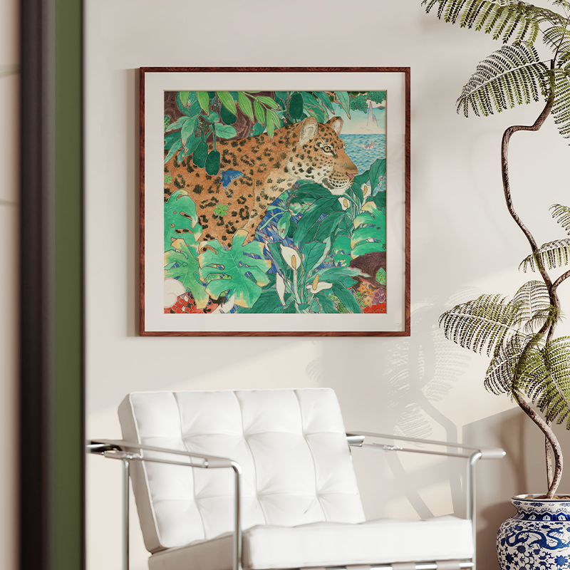 发财鹿金钱豹国潮艺术版画