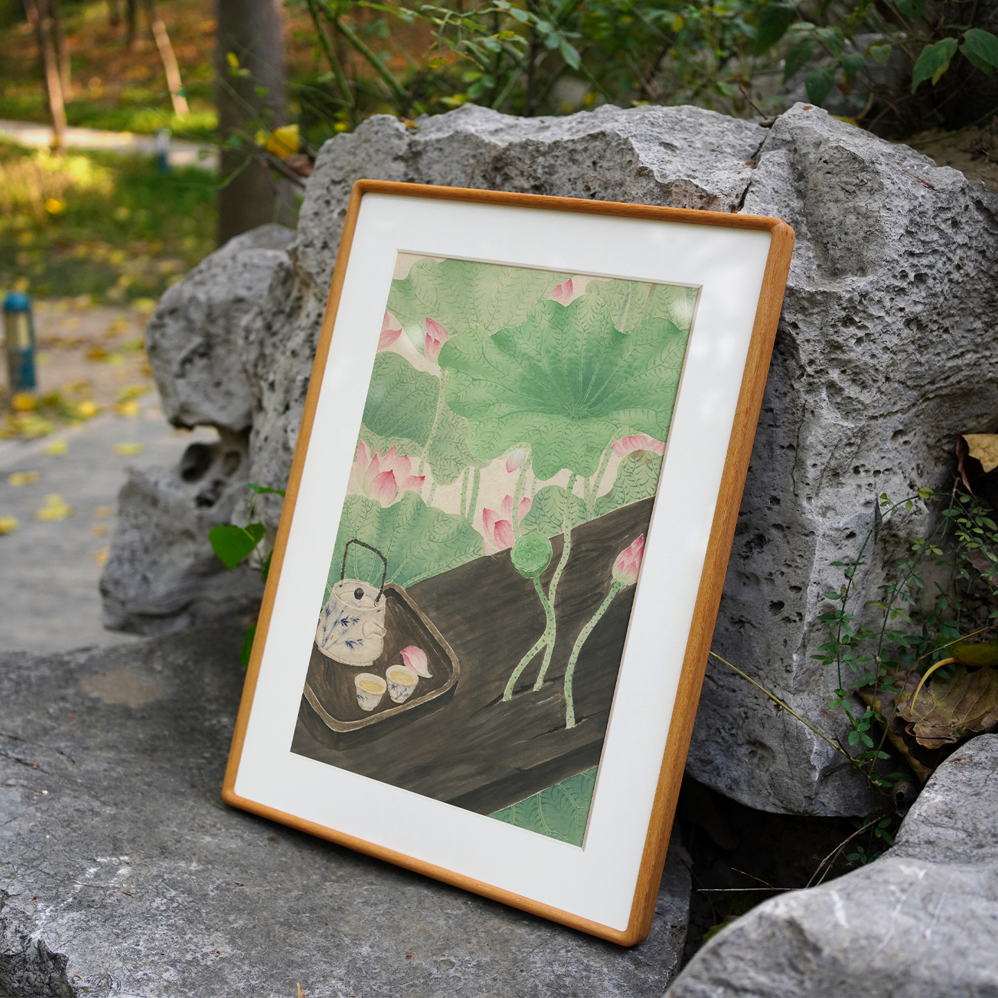 冰青 小清新荷花装饰画客厅沙发背景墙餐厅卧室书房茶室实木挂画图片