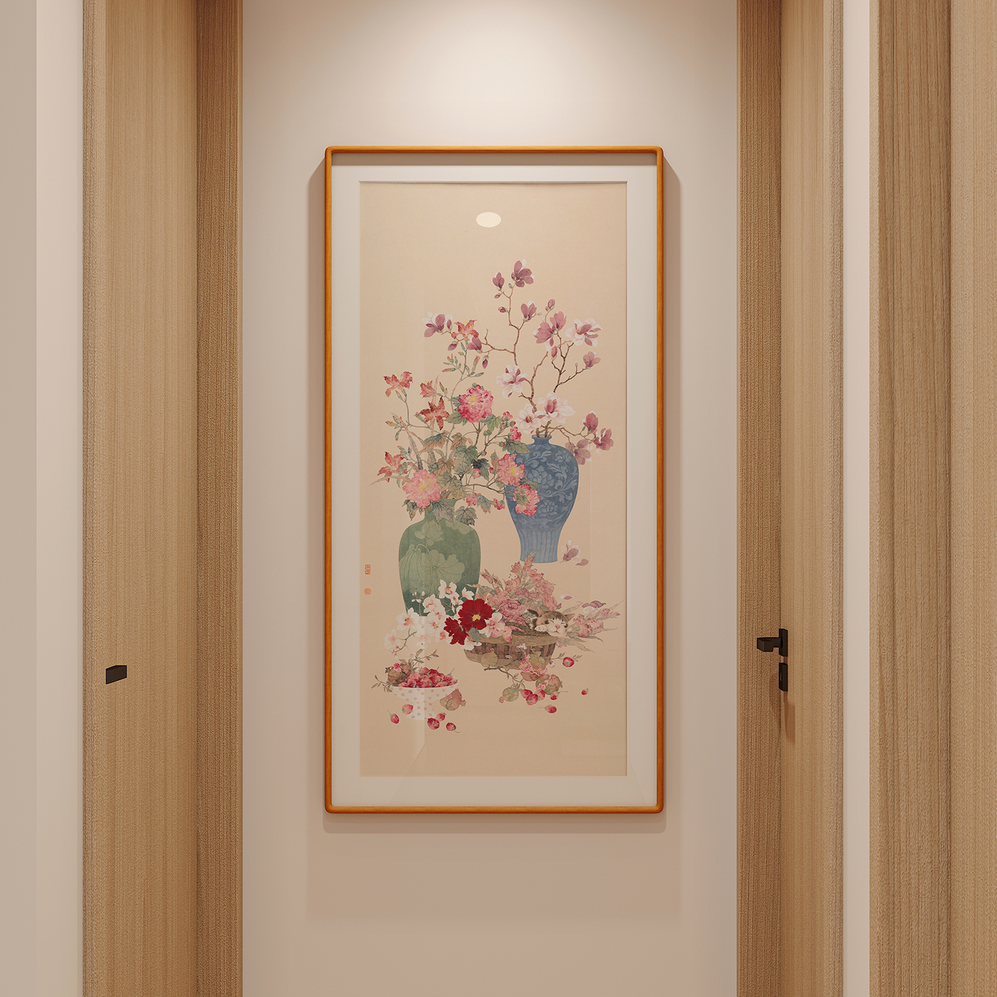 涂颜利 新中式玄关水墨花卉装饰画走廊过道禅意民宿客厅餐厅挂画图片