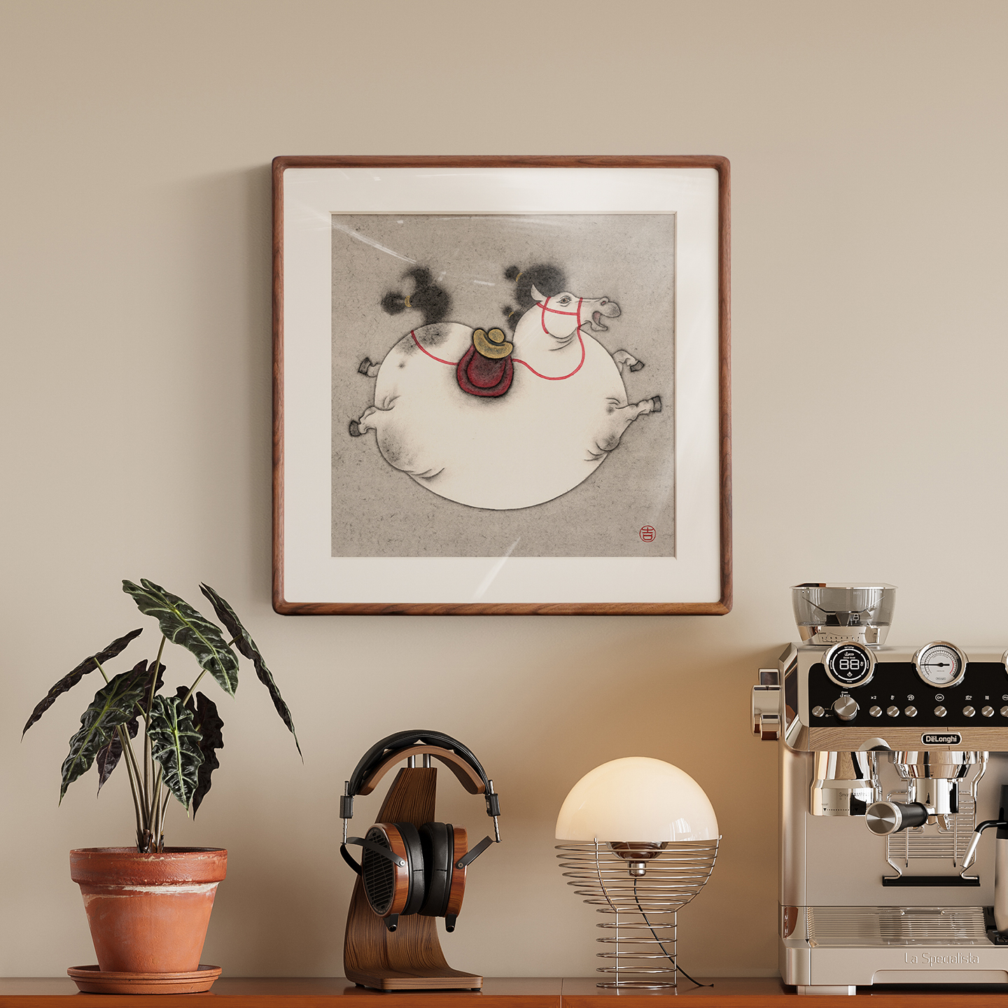 李大吉马上有钱新年春节好寓意暴富招财猫装饰画客厅餐厅卧室挂画