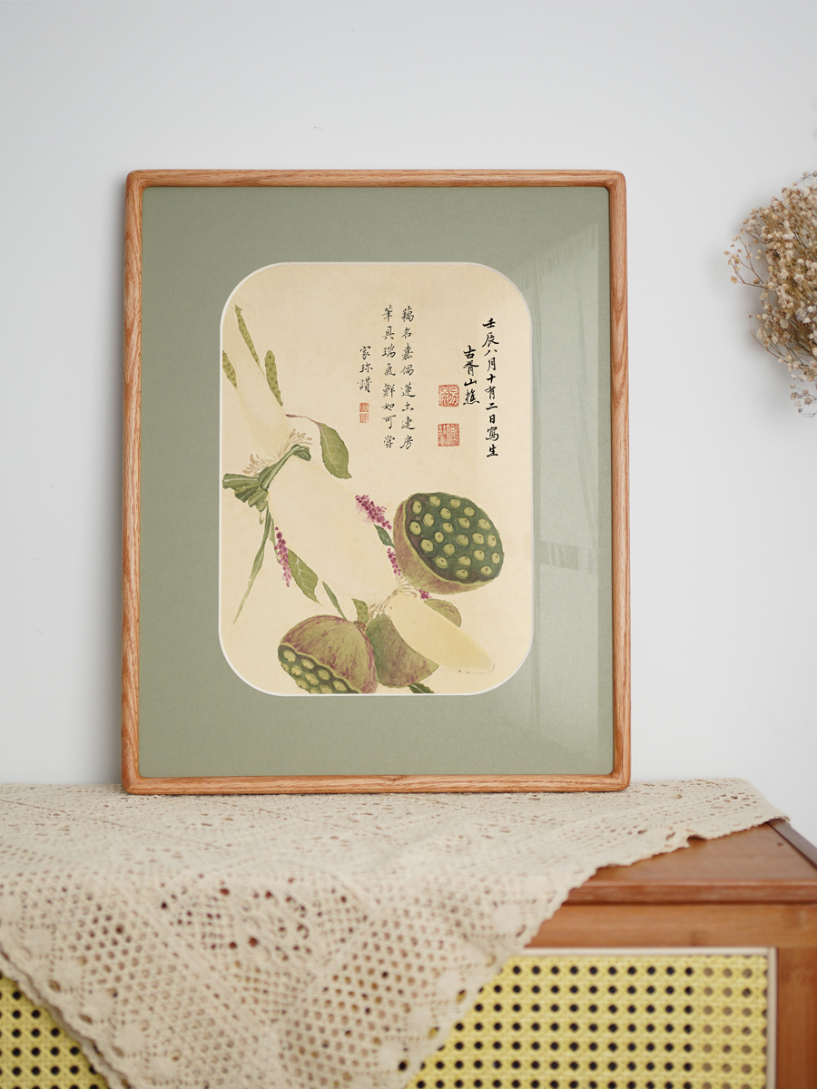 项圣谟新中式花卉装饰画实木框日式卧室客厅国画书房茶室三联挂画图片