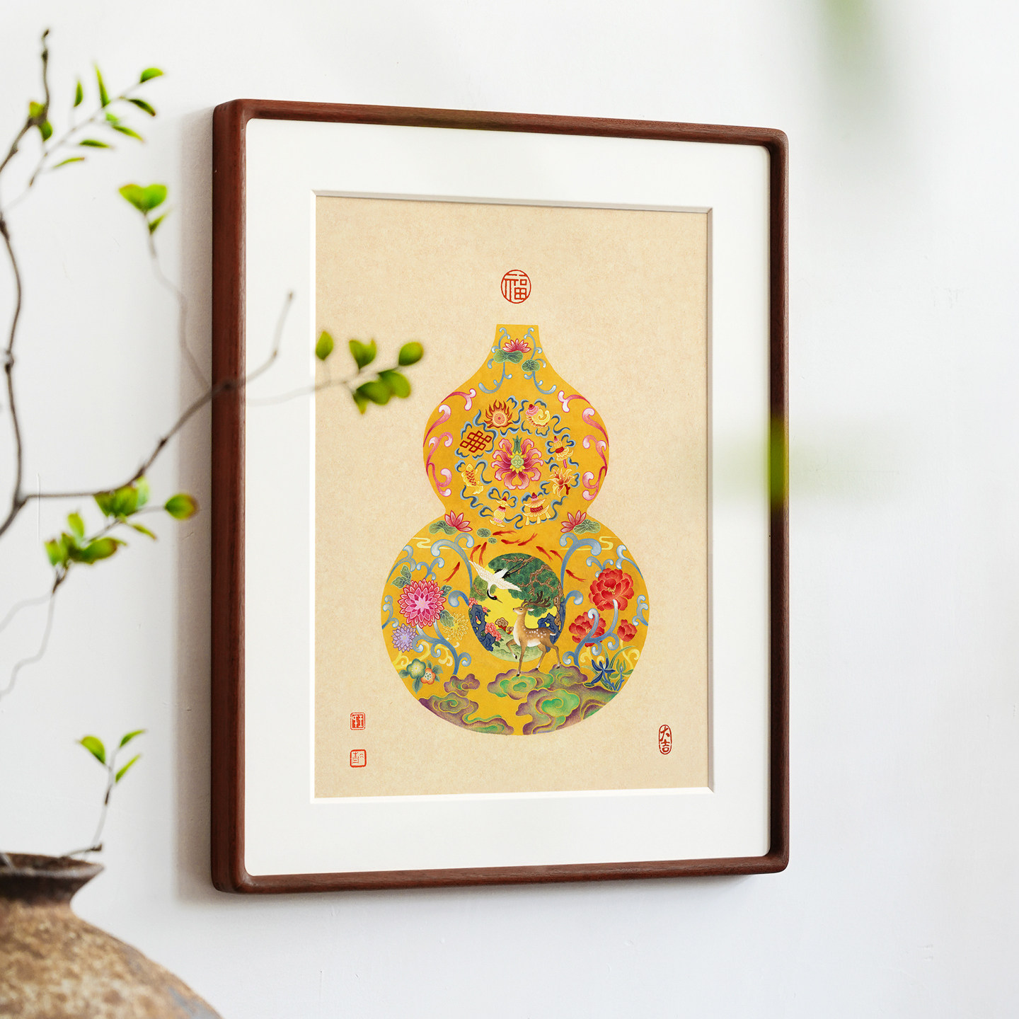 冰青八宝福禄葫芦装饰画图片
