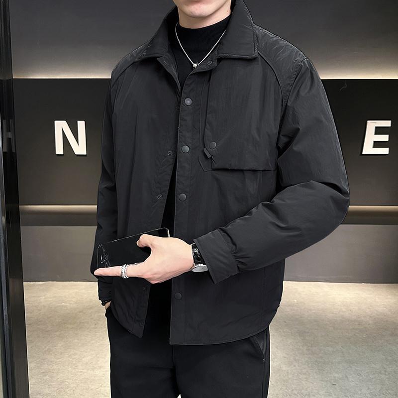 轻薄羽绒服男冬季2025新款潮牌短款韩版休闲翻领保暖加厚工装外套