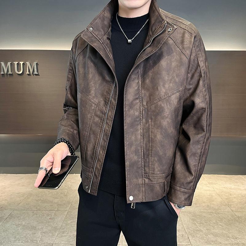 皮衣外套男立领潮牌2025新款修身时尚潮流上衣秋冬帅气机车皮夹克
