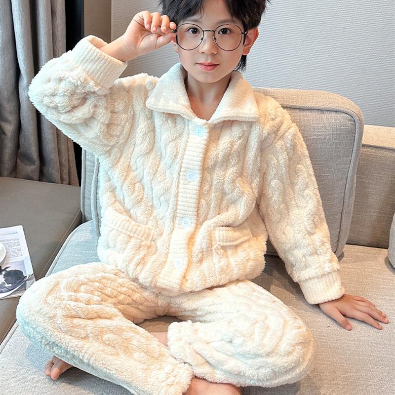 儿童装男童睡衣冬季家居服加绒加厚大童珊瑚绒男孩秋冬款法兰绒潮