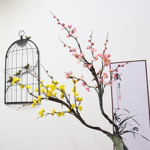 新中式单支长支仿真花梅花落地绢花假花壁挂婚庆装饰客厅摆件促销