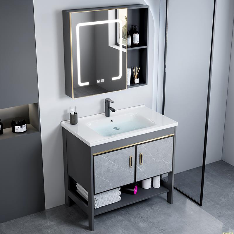 太空铝落地式浴室柜洗手盆柜组合洗脸盆化妆室陶瓷一体家用洗漱台