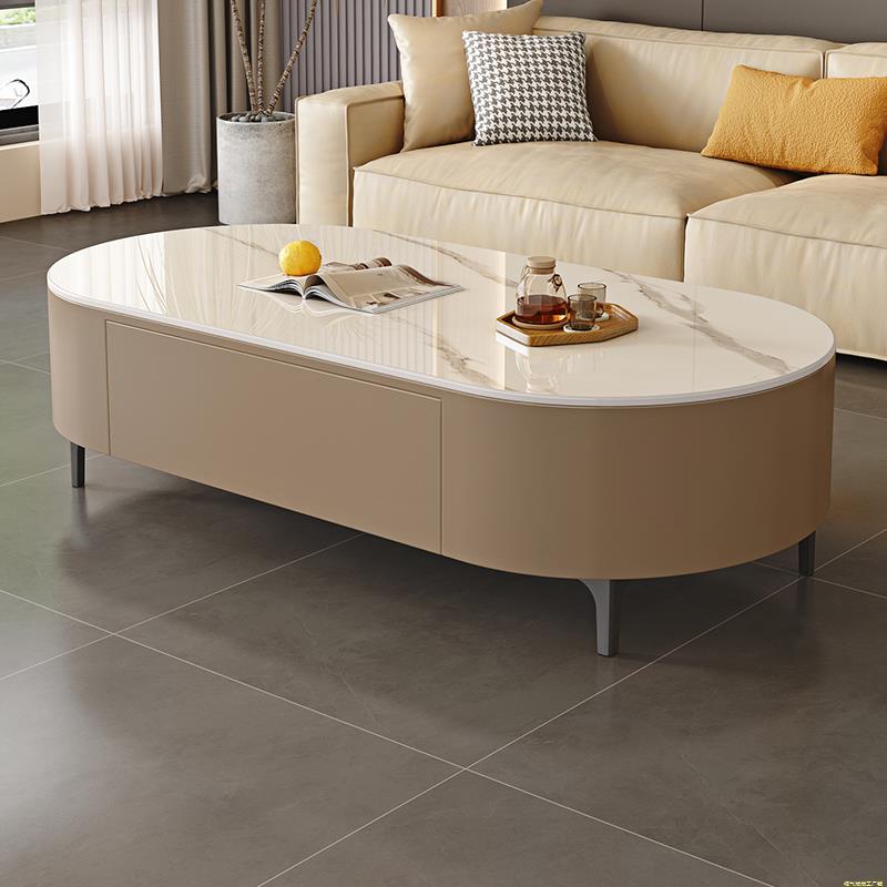 岩板茶几客厅家用小户型现代简约落地茶桌网红高级感椭圆型小茶几