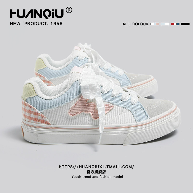 环球厚底帆布鞋女款2026春季新款时尚校园面包鞋软底运动滑板女鞋