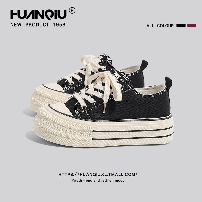 环球厚底增高帆布鞋女2026年春季新款百搭超火休闲运动板鞋松糕鞋