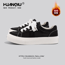 休闲运动百搭情侣板鞋 环球加绒厚底黑色帆布鞋 新款 2025冬季 男 男款