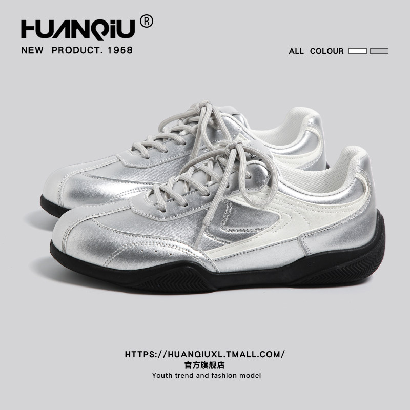 环球银色德训鞋女2026春季新款潮流复古户外休闲鞋小众软底运动鞋