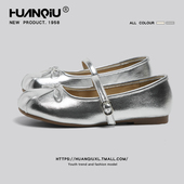 女2025夏季 新款 蝴蝶结软底凉鞋 环球银色芭蕾玛丽珍鞋 绝美浅口单鞋