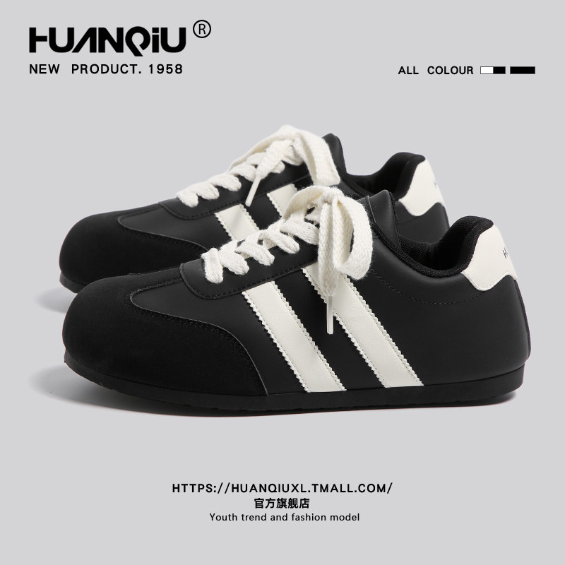 环球黑色大头德训鞋男款2026春季新款复古厚底板鞋通勤运动风男鞋,流行男鞋,德训鞋,淘宝优惠券,粉丝福利购,淘宝优惠卷