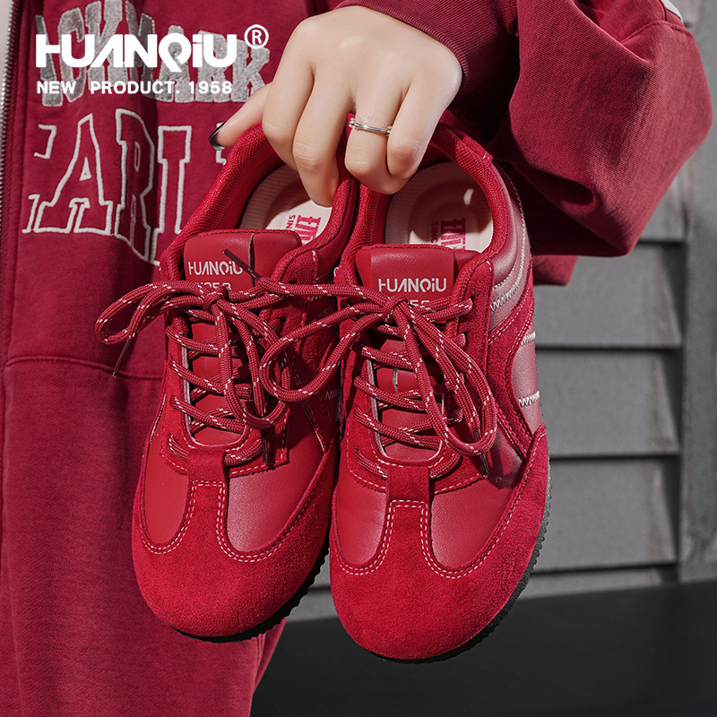 环球红色复古德训鞋女款2026春季新款百搭休闲运动鞋子平底阿甘鞋,女鞋,德训鞋,淘宝优惠券,粉丝福利购,淘宝优惠卷