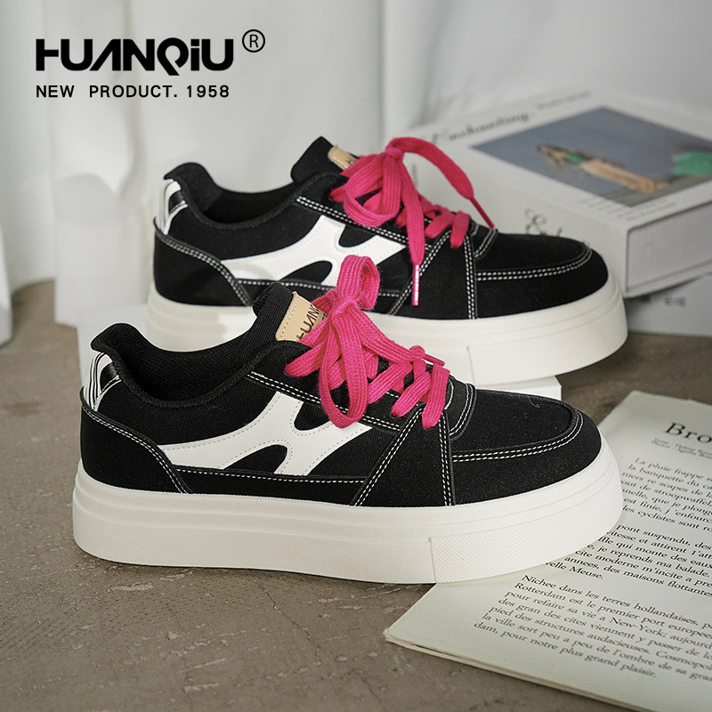 环球厚底板鞋女款2026新款春季潮流百搭运动休闲鞋黑色低帮帆布鞋,女鞋,帆布鞋,淘宝优惠券,粉丝福利购,淘宝优惠卷