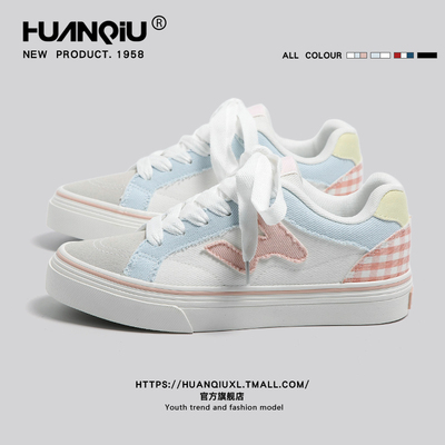 环球官方旗舰店白蓝粉帆布鞋女款