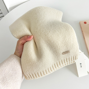 100%澳洲纯羊毛针织围脖女冬季长款米白软糯云朵触感情侣毛线围巾