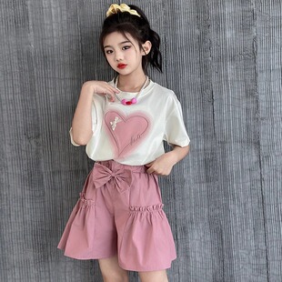 破界衣柜纯棉上衣女童夏装短袖套装2025新款洋气时髦t恤夏季短裤