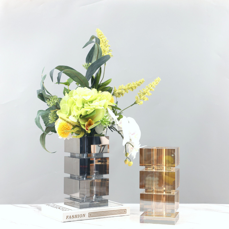 北欧创意水晶方形层叠艺术花瓶装饰摆件客厅卧室电视柜家居装饰品,家居饰品,花瓶,淘宝优惠券,粉丝福利购,淘宝优惠卷