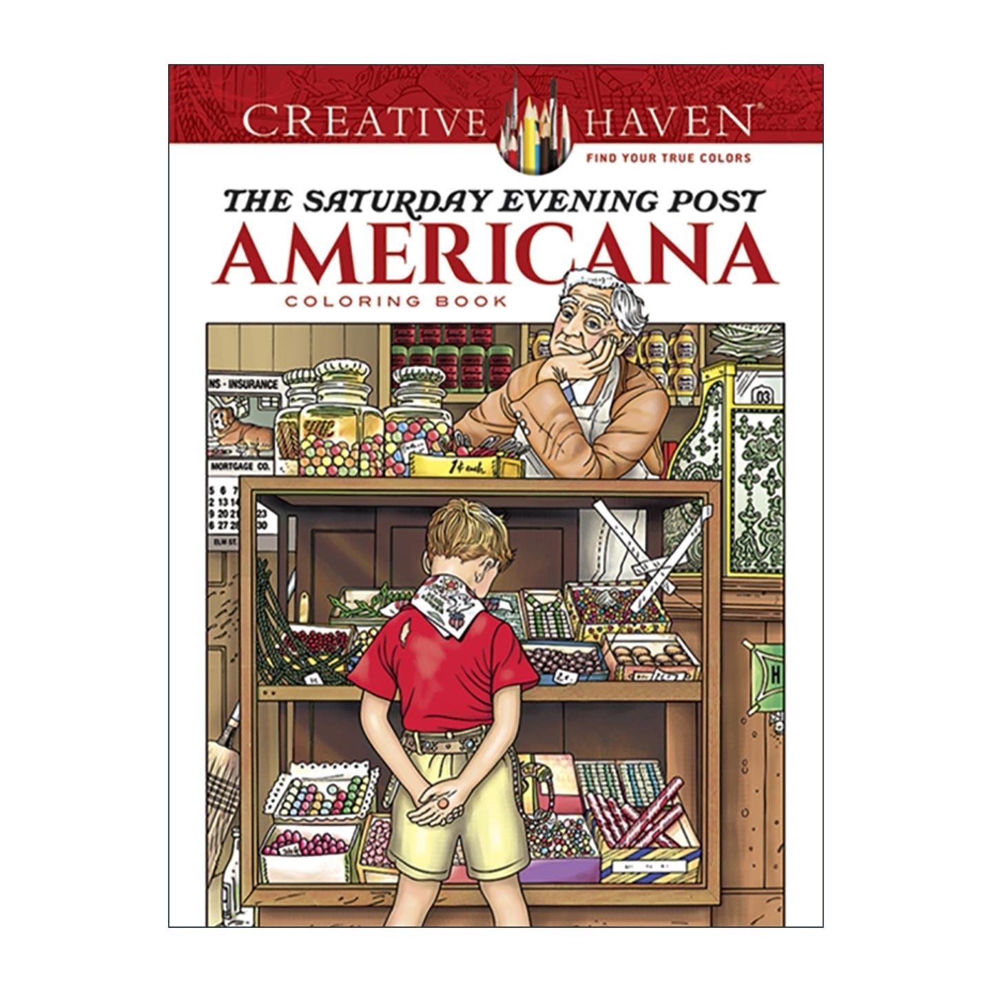 英文原版 Creative Haven The Saturday Evening Post Americana Coloring Book 创意保护区 星期六晚邮报与美国时尚杂志经典插图