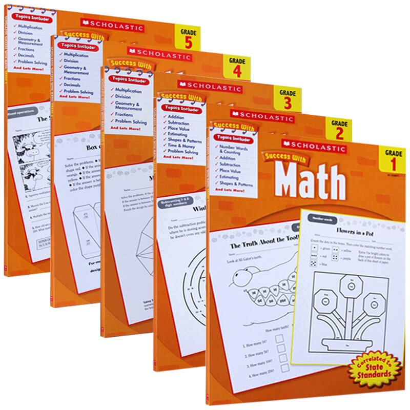 美国小学一至五年级数学练习册 学乐英语教材英文原版 Scholastic Success with Math 12345 学乐成功系列 小学生家庭练习册英文版