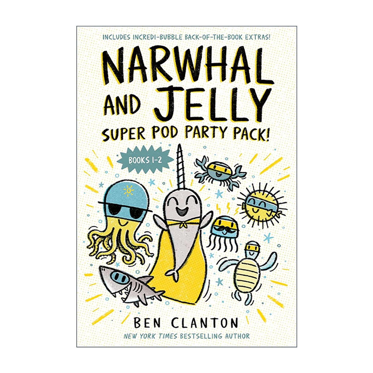 英文原版 Narwhal and Jelly Super Pod Party Pack 独角鲸和水母 二合一漫画 英文版 进口英语原版书籍