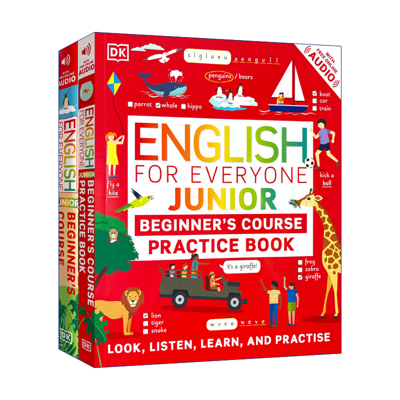 英文原版 English for Everyone Junior Beginner's Course 人人学英语低幼版教材练习册2册合售 DK新视觉 英语学习带插图进口书