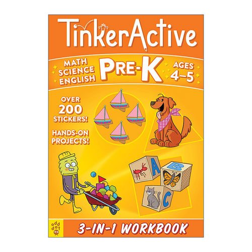 英文原版 TinkerActive Workbooks Pre-K bind-up 早期技能 英语 数学 科学3合1练习册 上学前 英文版 进口英语原版书籍