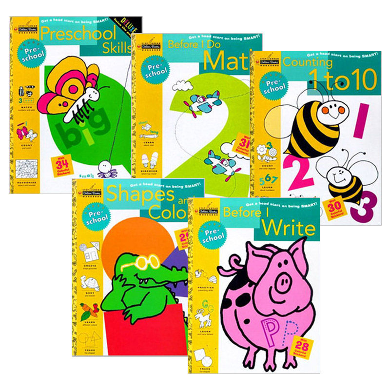 兰登美国学龄前儿童练习册5册 英文原版 Preschool Golden Book 数学/写作/数字/形状/颜色认知/学习能力 进口正版金色童书