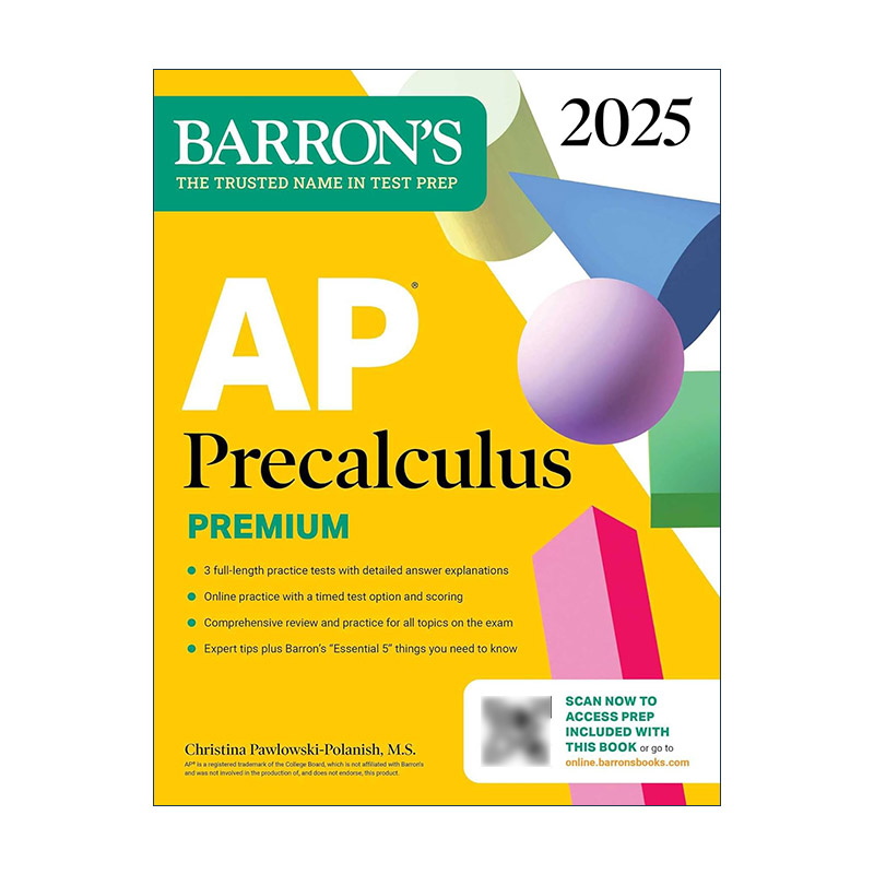 英文原版 AP Precalculus Premium 2025 巴朗AP 初级微积分高级版 3套题+综合复习+在线练习 英文版 进口英语原版书籍
