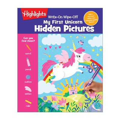 英文原版 Write-On Wipe-Off My First Unicorn Hidden Pictures 可写可擦 独角兽隐藏图片亮点幼儿启蒙认知绘本游戏活动书进口书