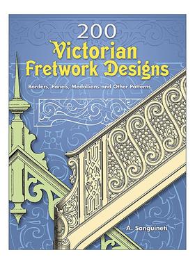 英文原版 200 Victorian Fretwork Designs 维多利亚时代的雕花设计 镶边 镶嵌 装饰素材图册 英文版 进口英语原版书籍