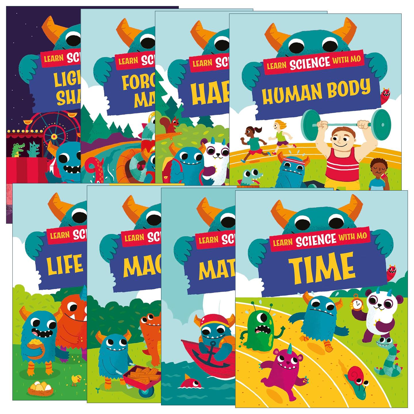 英文原版 Learn Science with Mo 与毛毛怪小莫系列8册 儿童科普百科精装绘本 光与阴影 栖息地 人体 英文版 进口英语原版书籍