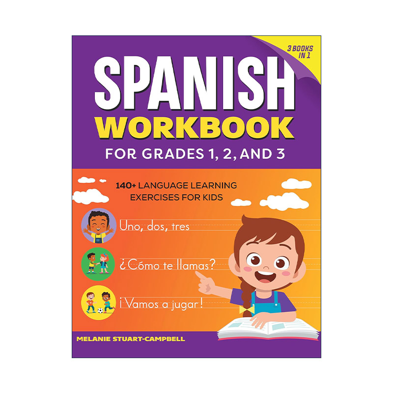 英文原版 The Spanish Workbook for Grades 1 2 and 3 儿童1-3年级西班牙语练习册 词汇积累 阅读写作 英文版 进口英语原版书籍
