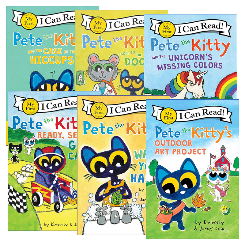 英文原版 Pete the Kitty 小皮特猫系列6册 My First I Can Read 分级阅读 打嗝了 去看医生 洗手 开卡丁车 英文版 进口原版书籍