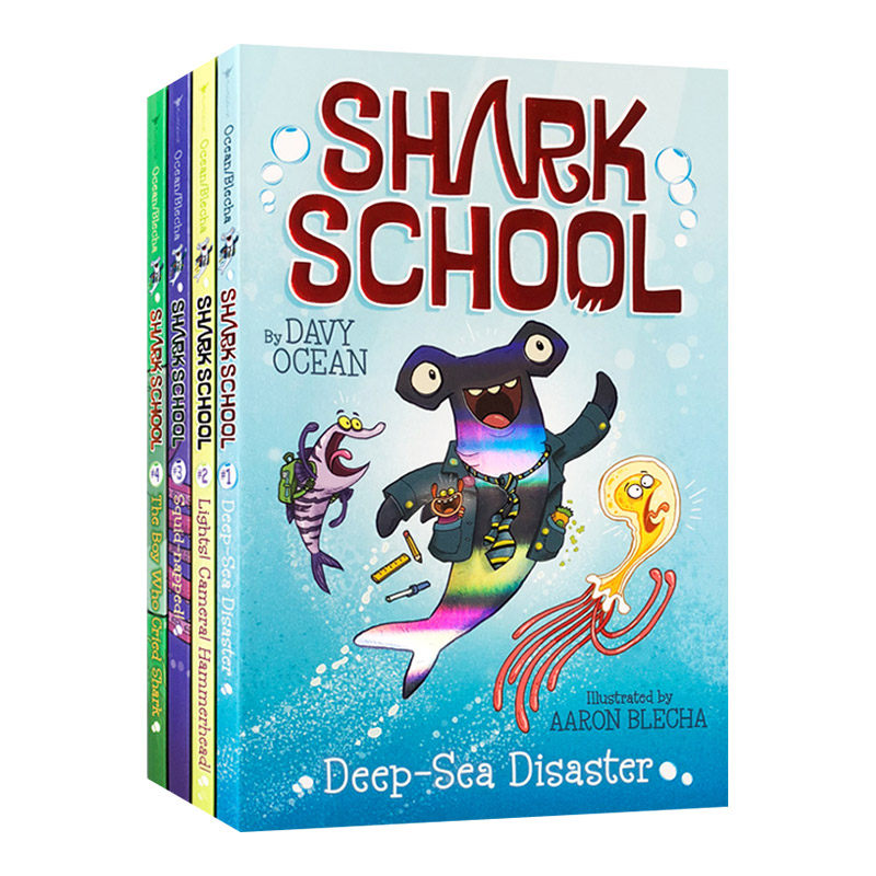 鲨鱼学校1-4册盒装 英文原版 Shark School Shark tastic 英文版儿童桥梁章节书 海洋生物 进口原版英语课外阅读书籍