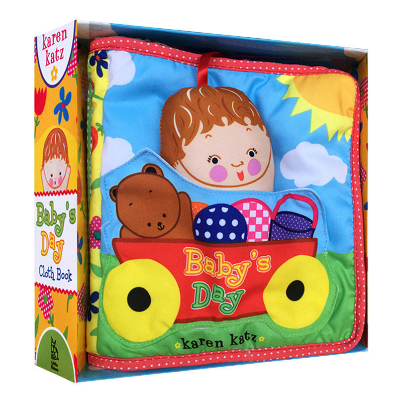 布书触摸书 英文原版绘本 Baby's Day Rag Cloth Book 宝宝学习玩乐亲子互动游戏书籍 Karen Katz 卡伦卡茨 英文版进口英语书