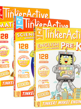 英文原版 Tinkeractive Workbooks Pre-K系列3本 English/Science/Math 儿童英语启蒙认知学习教辅练习册 英文版 进口英语书籍