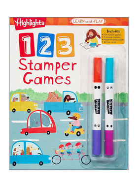 英文原版 Highlights Learn-and-Play 123 Stamper Games 亮点边玩边学系列 123印章游戏 学龄前儿童数学学习活动书 算数含抽认卡